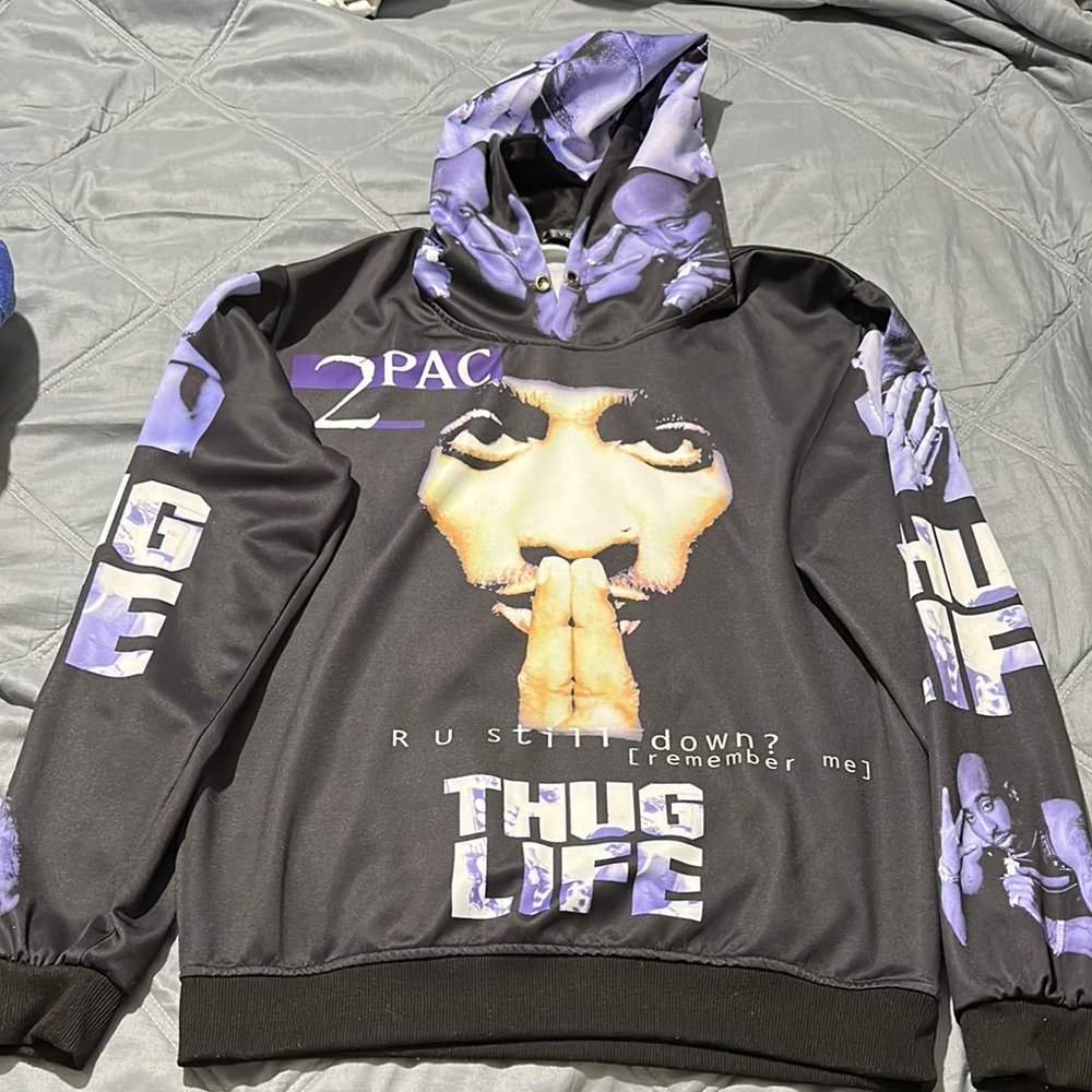 2Pac Graphic Hoodie in Black and Purple
